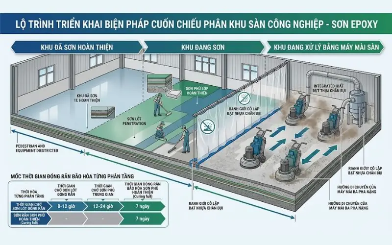 Infographic giải ph&aacute;p thi c&ocirc;ng sơn epoxy b&igrave;nh dương giảm thiểu tối đa downtime.